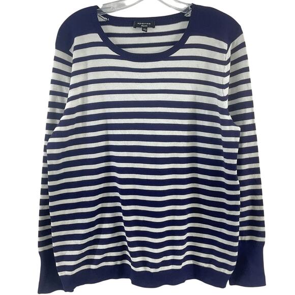 Spense Navy/White Striped Knit Pullover Sweater Women’s XL Plus Size Preowned - Picture 1 of 6